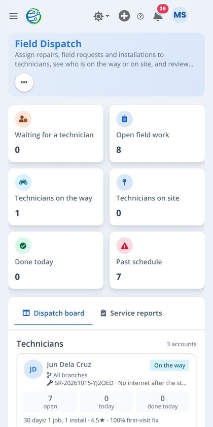 Field dispatch board (demo data)